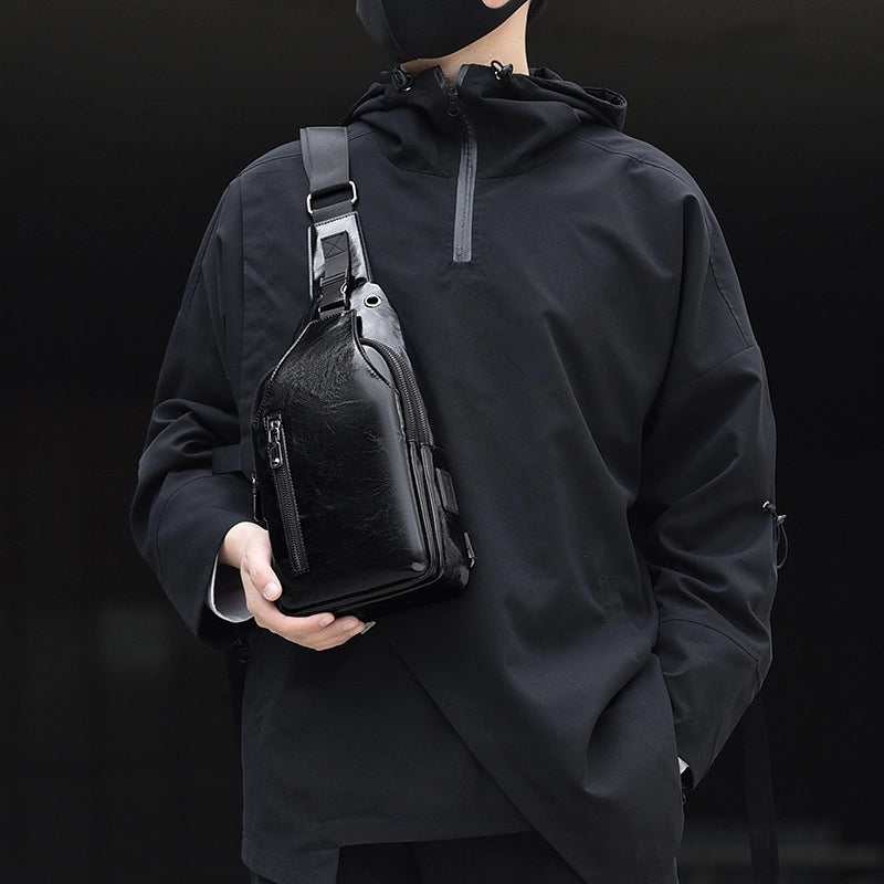 Men's Classic Style Solid Color Leather Waist Bags