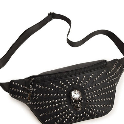 Unisex Skull Pu Leather Zipper Crossbody Bag Fanny Pack