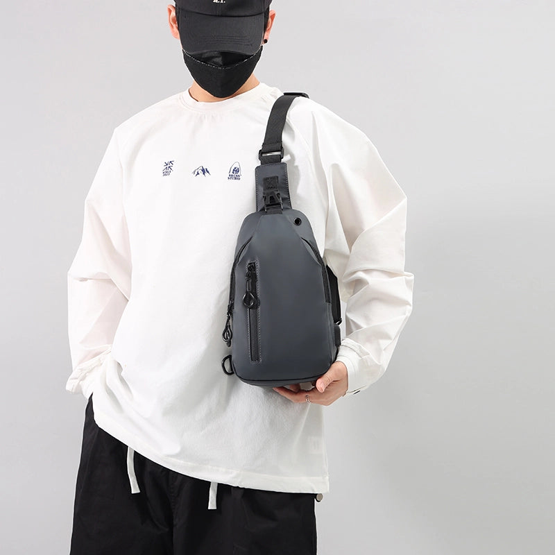 Men's Solid Color Oxford Cloth Sewing Thread Zipper Crossbody Bag Fanny Pack