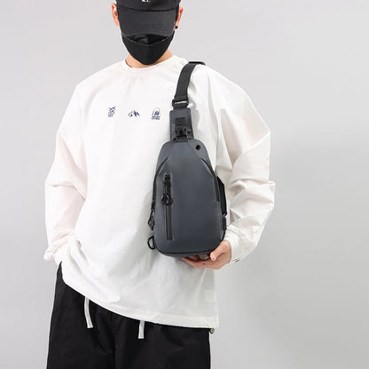 Men's Solid Color Oxford Cloth Sewing Thread Zipper Crossbody Bag Fanny Pack